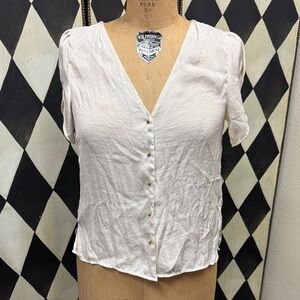 Cream Tulip Sleeve Blouse with Gold Buttons
